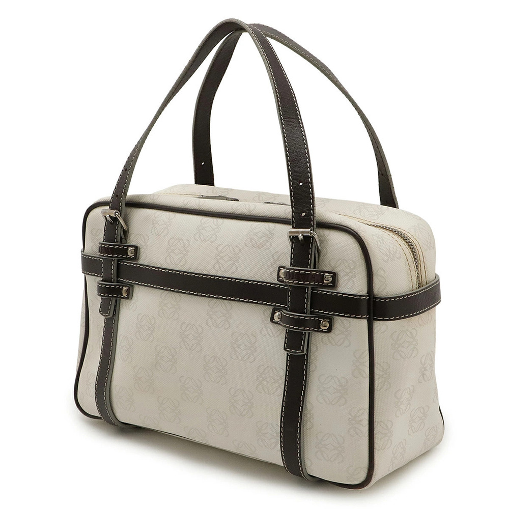 Loewe Handbag White Pouch Anagram Brown Clutch Leather Dark White Brown